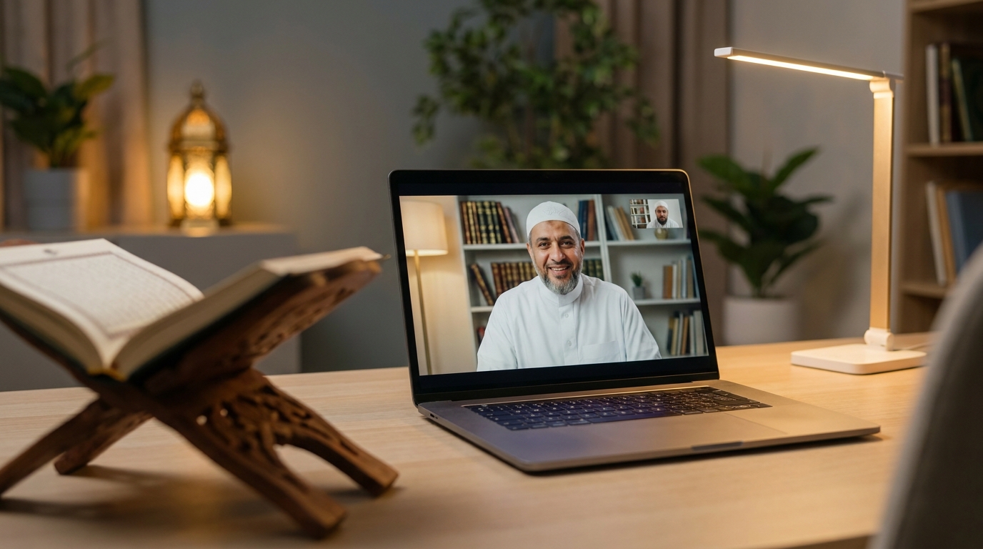 Student receiving advanced Tajweed correction from an expert tutor online